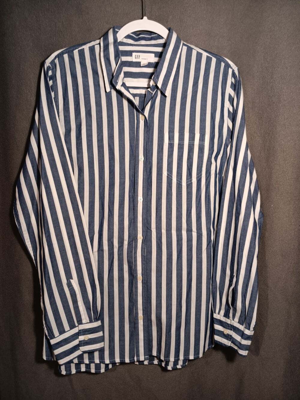 Gap Boyfriend Fit Button Front Blue Striped Top Women Size XL Coastal Lagenlook